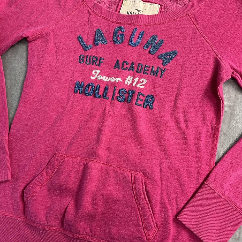 Hollister Sweatshirt Womens L Pink Laguna Surf Academy Scoop Neck Fleece Y2K - Picture 3 of 7